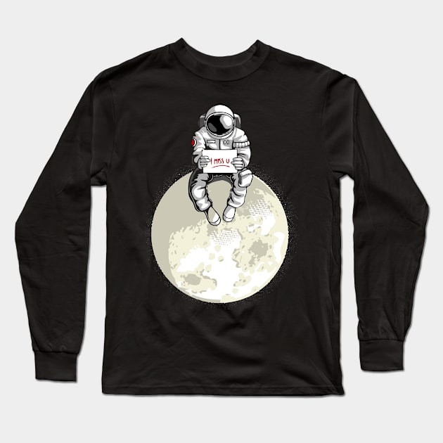 Astronaut Sitting at Moon Long Sleeve T-Shirt by Space-T